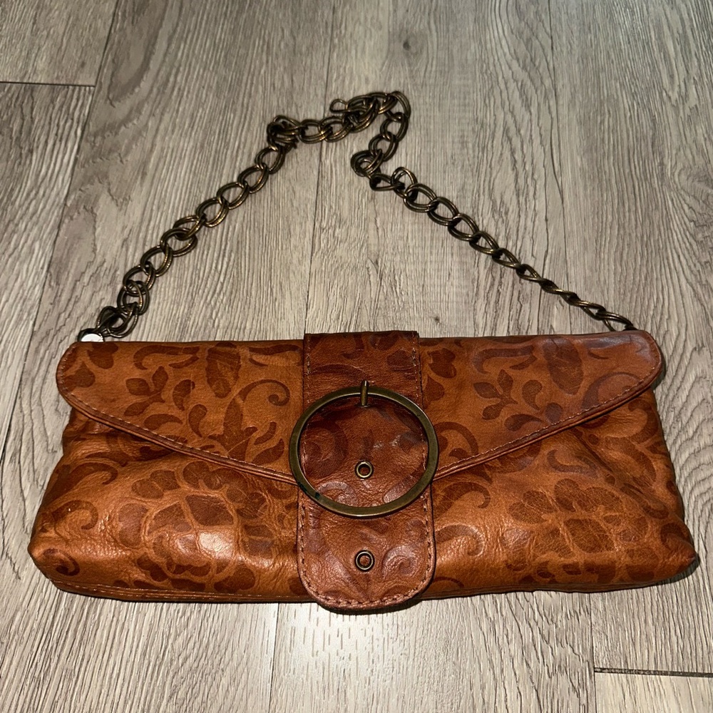 De Groot Brown Embossed Leather Classic Clutch Shoulder Bag Purse